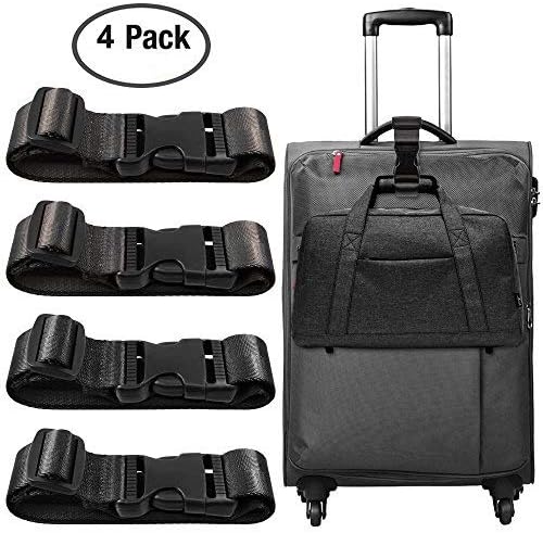 4 Pack Add a Bag Luggage Strap, Miaostar Adjustable Travel Suitcase Belt Attachment Accessories for Connect Your 3 Luggage Together - Black