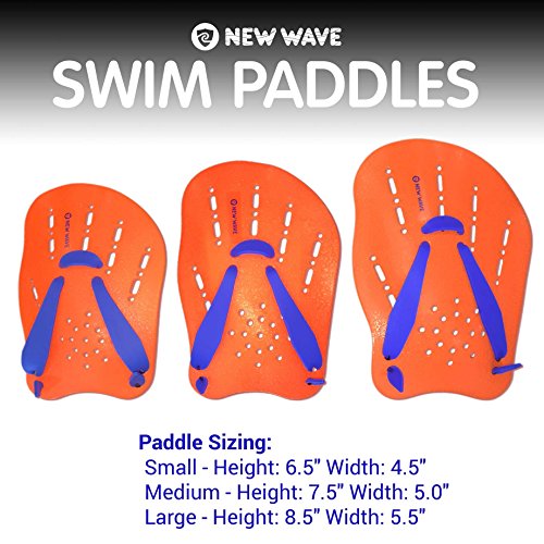 New Wave Contoured Swim Paddles - Swimming Hand Paddles for SwimRun Triathlon Training (Orange - Small)