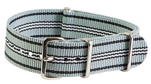 Clockwork Synergy Classic Nylon Nato watch straps bands (22mm, Grey / Black / White)