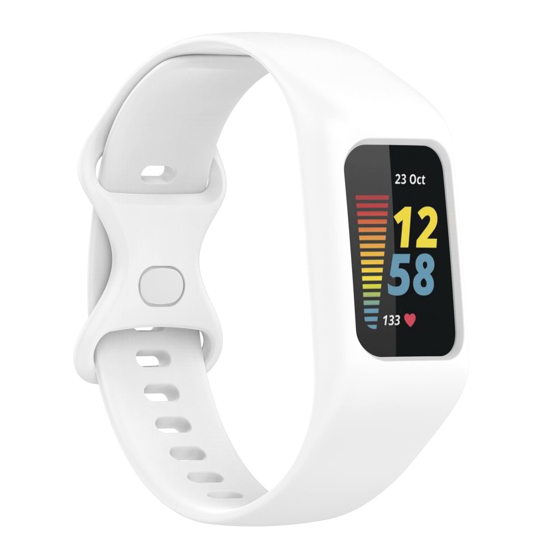 FONREST One-piece Straps Compatible with Fitbit-Charge-6/5/4/3/SE Bumper Case Band, Soft Silicone Washable Sports Replacement Watch Band Wristbands Bracelet for Activity Tracker Women Men(White)