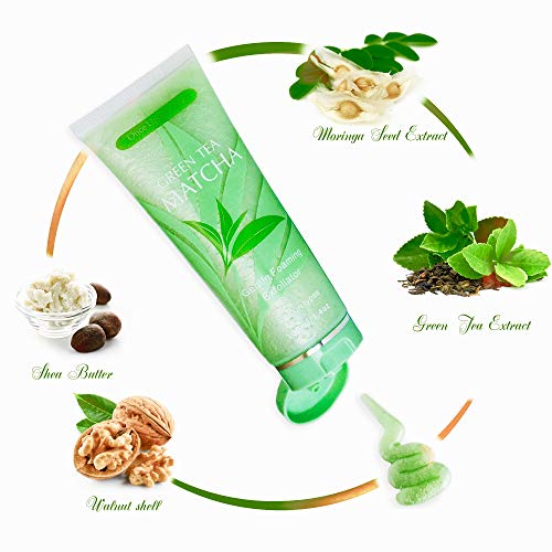 Green Tea Matcha Gentle Foaming Exfoliator, Best Exfoliating Face Wash For Men & Women, Deep Cleansing & Reduces Clogged Pores, Anti-Aging Facial Skin Care Cleanser, Microdermabrasion Effect