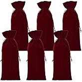 DELORIGIN 6Pcs Velvet Wine Bottle Bags Champagne Gift Bag with Double Drawstring Closure Red Wine Drawstring Bottle Bags for Housewarming Wedding Birthday Party Holiday 6 x 14.9 Inch (Red)