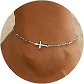 Kyazeo Dainty Cross Ankle Bracelets for Women 18K Gold Plated Tiny Pearl Colorful Beads Beach Summer Simple Foot Jewelry Anklets for Jewelry Gift