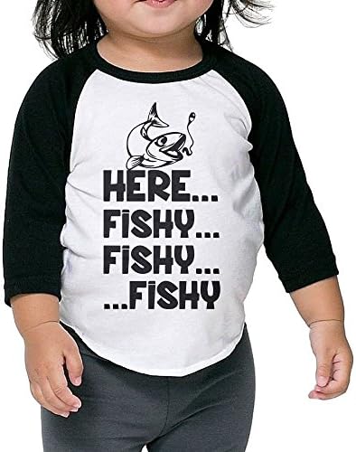 Hanxiaoxiao Youth Here Fishy Fishy Fishing Humor Sports Black Cute T Shirts 3 Toddler Crew Neck 1/2 Sleeve Raglan T-Shirt