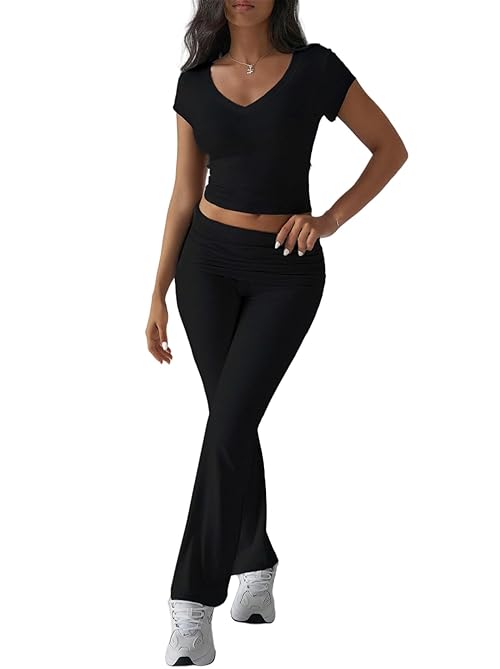 AUGCONE Women Two Piece Sets Workout Outfits Lounge Matching Pants Tracksuit Streetwear(Black, XL