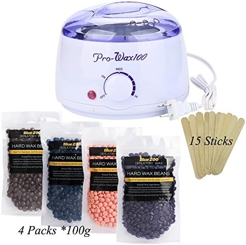 ALIFREE Wax Warmer Waxing Kit Body Hair Removal Kit Electric Heater Machine with 4 Pack Hard Wax Beans+ 15 Applicator Sticks