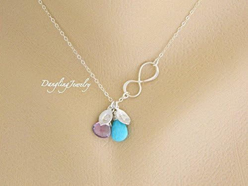 Personalized couple necklace, Mother's Day Gift, Infinity necklace with birthstone, Mother birthstone Necklace, silver, gold, Mother daughter initial, Mother Day Gift from Daughter, Jewelry for her
