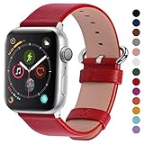Fullmosa Compatible Apple Watch Band 42mm 44mm 40mm 38mm Calf Leather Compatible iWatch Band/Strap Compatible Apple Watch Series 5 Series 4 Series 3 Series 2 Series 1, 44mm 42mm Red
