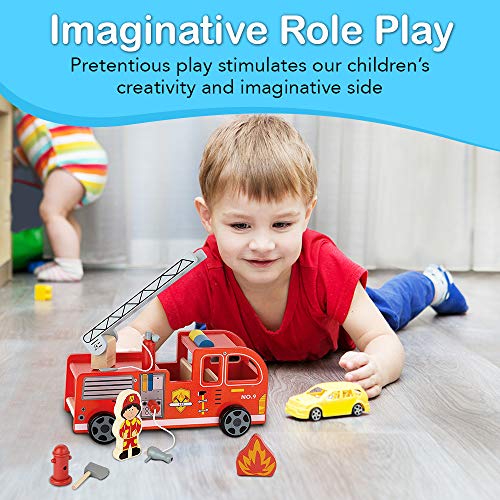 Toy Chest Nyc Wooden Fire Truck with Firefighter Play Figure and