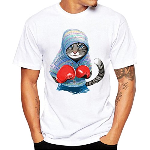 iLHÂ® ZYooh Fashion Boys Mens Round Neck T-Shirt,Fun Printing Casual Short Sleeve Tee Cotton Solid Color Short Tops (L, Boxing cat)