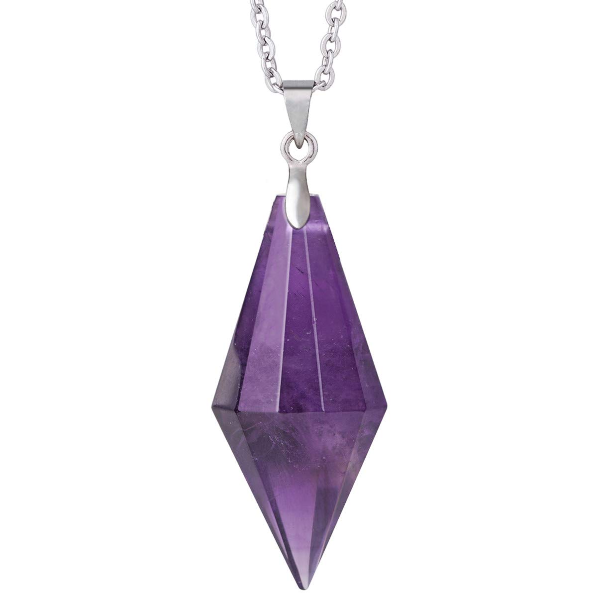 Nupuyai Amethyst Crystal Point Necklace for Women, Reiki Chakra Stone Pendulum Pendant with Chain