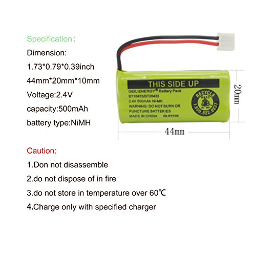 GEILIENERGY BT18433 BT28433 BT184342 BT284342 BT-1011 Battery Compatible for Vtech Cordless Phone CS6209 CS6219 CS6229 DS6151 AT&T CL80100 CL80109 Uniden DCX400 Handset (Pack of 2)