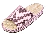 Bronze Times (TM) Unisex Vertical Stripes Indoor Cotton Flax House Slippers (C-red)