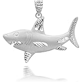 Claddagh Gold Satin Finish 925 Sterling Silver Great White Shark Sea Animal Fish Pendant Necklace with Rolo Chain and Pendant only