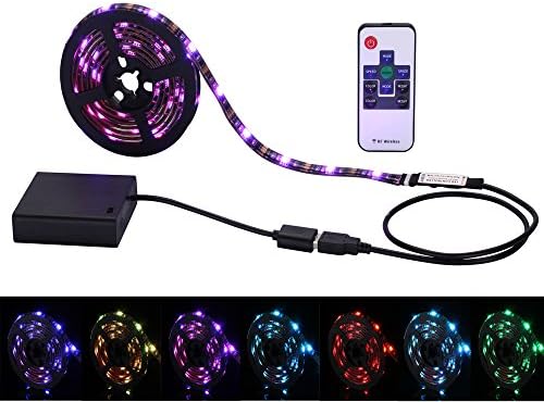 RGB LED Strip Light Tape Flexible Lighting with Remote USB Battery Powered for Kitchen Party Cabinet TV PC Desk Backlight 60 LED RF Wireless Color Changing Ribbon Rope Lights for Indoor &amp; Outdoor-2m