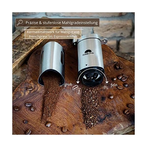 BARILUNA® Premium Kaffeemühle, manuell mit Keramikmahlwerk | Kaffeemühle Hand | Handkaffeemühle aus wertigem Edelstahl… – Bild 5