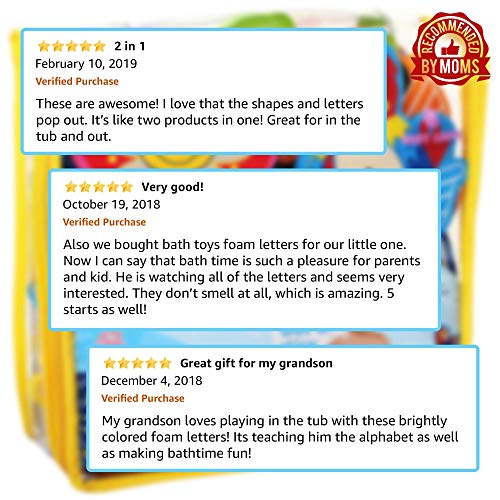 Foam Bath Toys 100% Non-Toxic Bathtub Alphabet - Free Bath Toy Organizer - Fun Foam Puzzles - Educational Floating Toys for Boys Girls - Early Learning Letters Animals Colors - 52 Pcs - Set №2