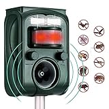 Fierre Shann Ultrasonic Animal Solar Waterproof Outdoor Animal Repeller Motion Sensor and Flash Light for Raccoons, Squirrels, Foxes, Rats, etc.