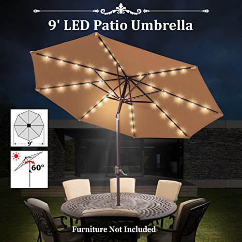 image for BenefitUSA 9' SOLAR PATIO UMBRELLA 40 LED LIGHTS GARDEN OUTDOOR SUNSHA