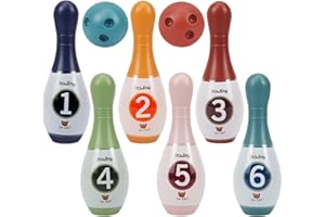 Kisangel Plastic Bowling Pins for Kids - 6 Bowling Pins and 2 Mini Balls - Perfect Indoor and Outdoor Family Fun - Toddler Sports Toys for Hand-Eye Coordination