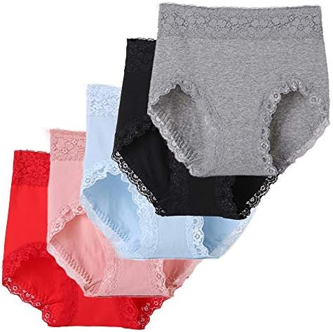 Women's Briefs 5 Pack High Rise Basic Knickers Ladies Cotton Full Coverage Underwear Comfort Lace Panties