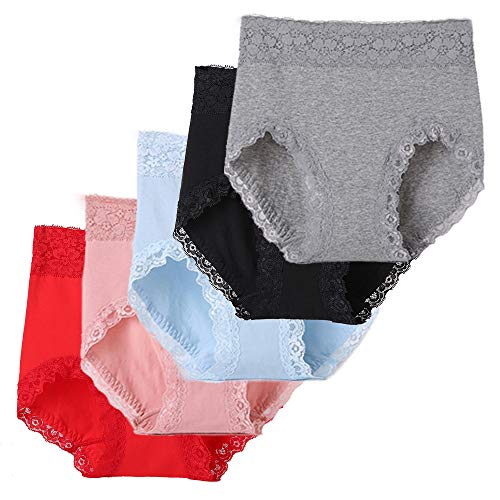 Women's Briefs 5 Pack High Rise Basic Knickers Ladies Cotton Full Coverage Underwear Comfort Lace Panties