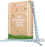 Paper Straws - Replacement Straws - Disposable Biodegradable Drinking Straws - Fun Straws Made From Wrapped Paper Are Better Than Plastic Straws - Box of 100 - Blue Paper Straws