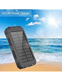 Cargador solar, LSXD, banco de energía solar de 10000 mAh, resistente al agua, cargador de teléfono solar portátil, batería externa, cargador USB doble, banco de energía con 2 linternas, mosquetón y brújula para viajar.