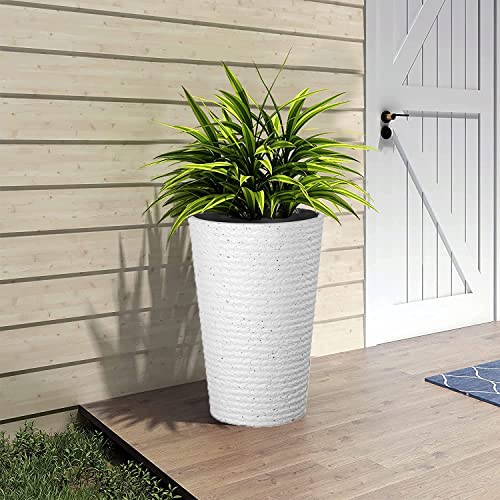Gluckluz Tree Planter Big 20" Plant Containers Large Tall Tree Holder Resin Flower Pot with Drainage Hole for Indoor Outdoor Garden Front Door Patio Deck Porch Balcony (White, Modern Design)