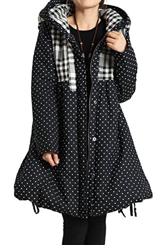 Mordenmiss Women's Polka Dot Heavy Outerwear Winter Warm Cotton Coat L Black