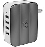 LAX Gadgets SmartPower 4 (30W 4-Port USB Wall Charger) Multi-Port USB Charger with Foldable Plug for iPhone 7 / 7 Plus 6s / 6 / SE, iPad Air 2, Galaxy S6, Note 5 - Gray