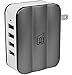 LAX Gadgets SmartPower 4 (30W 4-Port USB Wall Charger) Multi-Port USB Charger with Foldable Plug for iPhone 7 / 7 Plus 6s / 6 / SE, iPad Air 2, Galaxy S6, Note 5 - Gray