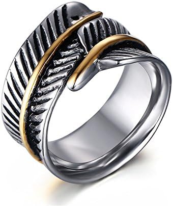 Mens Womens Stainless Steel Width 10 mm Bird Feather Shaped Engagement Ring,Vintage Bronze Leaf Feather Punk Antique,Christmas Gift Silver Promise Love Ring Wedding Jewelry (11)