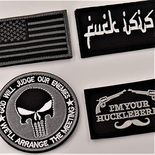 Morale Patches [Embroidered 4-Pack] All-American Military, Hook & Loop Velcro-Back (Shirt Not Included)