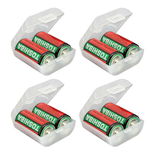 Whizzotech C Battery Organizer Storage Case Plastic Battery Holder Holds 2 C Batteries Pack of 4 BL16 (C-2PC)