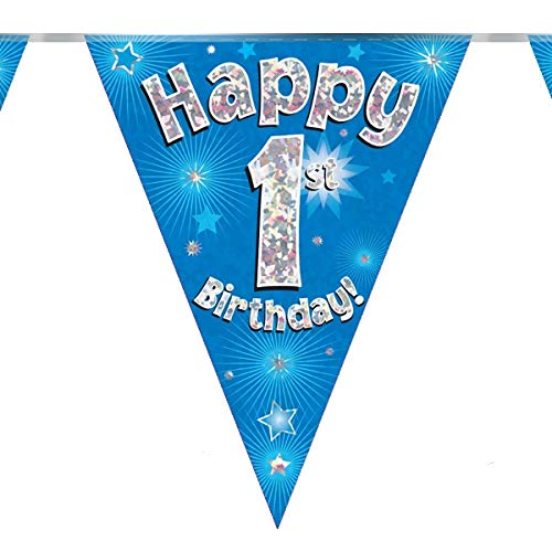 1st Birthday Blue Birthday Party Flag Banner Bunting Age 1
