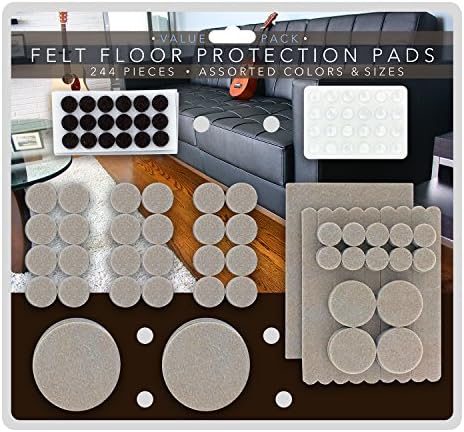 Junipers Heavy-Duty Premium Durable Self-Stick Felt Furniture Floor Pad Protectors and Vinyl Bumpers, Assorted Sizes, Pack of 244 Value Pack