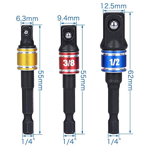 Senrob 3 Pcs Impact Grade Socket Drill Adapter Set Power Hand Tools Nut Driver 1/4" 3/8" 1/2"