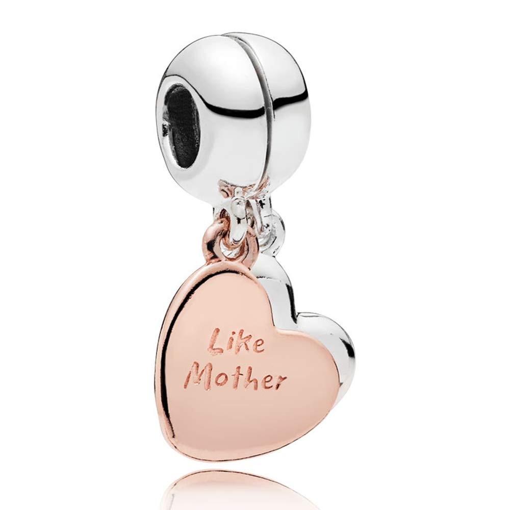 FGT Like Mother Daughter Love Heart Charm fits Pandora Moments Bracelets Sterling Silver Family Rose Gold Birthday Mothers Day