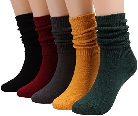 5 Pairs Women Knit Cotton Crew Socks Fashion Slouch Casual Socks Size 5-10,S14 (mixed color1)