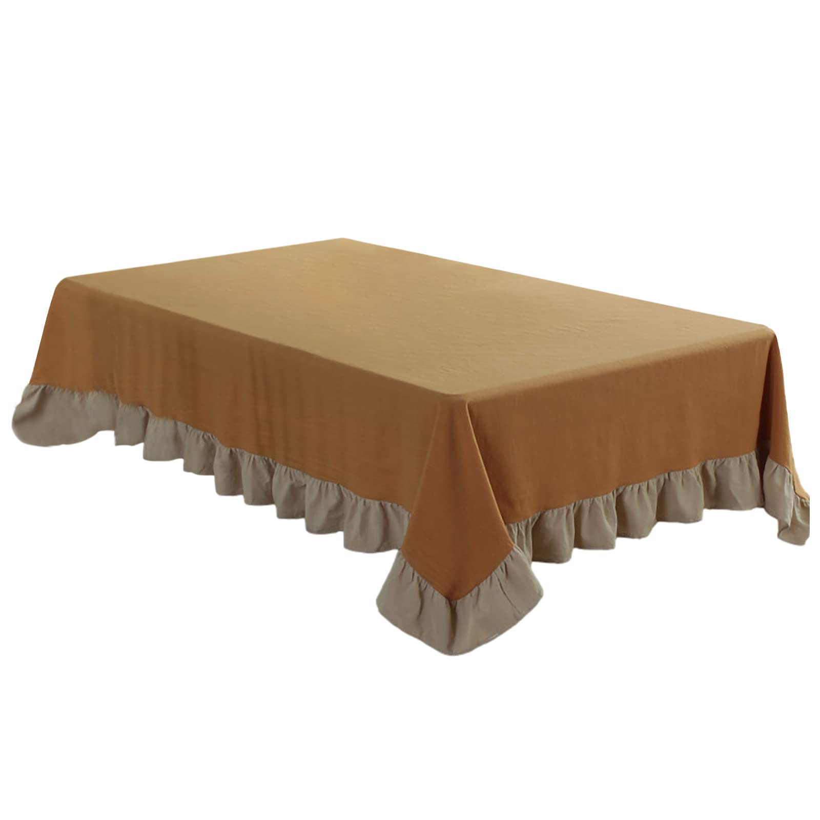 rismart Ruffle Square Linen Table Cloth Cover Tablecloth for Tabletop Desk Adornment Yellow 130 x 180 cm