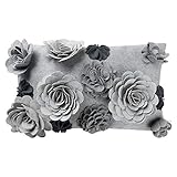 King Rose Handmade 3D Flowers Decorative Throw Pillow Cover Solid Wool Cushion Case for Home Bed Living Room 12 x 20 Inches Gray