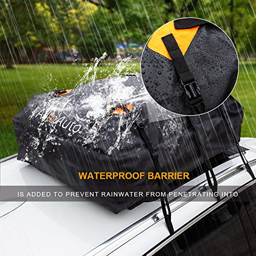 AlltoAuto Car Rooftop Cargo Carrier Bag, 100% Waterproof-15 Cubic Feet, Protective Mat, Storage Bag, Straps&Hooks Include, Soft Shell Carrier Bag for All Cars and Truck with or Without Racks
