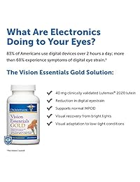 Dr. Whitaker's Vision Essentials Gold ofrece nutrición y apoyo para los ojos premium con Lutein Plus 16 nutrientes de apoyo de visión de 40 mg, 1