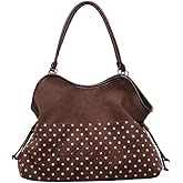 Lushandy Polka Dot Tote Bag, Brown Suede Leopard Tote Purse with Star keychain Lightweight dimsum bag Carry All Hobo Handbag