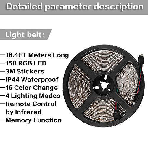 Z LED Strip Lights Waterproof Tape Lights Dimmable LED Lights Kit 16.4ft DC 12V 150 Units 5050 RGB LED TV Backlight Strip with 44 Key Remote Controller and Power Adapter for Home, Kitchen,Decoration - Thumbnail 2