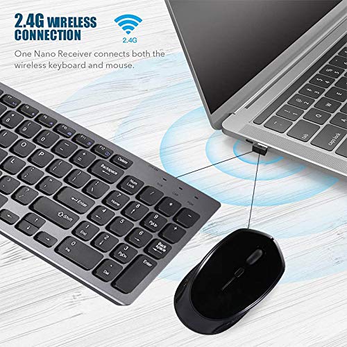 Wireless Keyboard and Mouse Combo, Full Size Wireless Keyboard and Mouse Set,2.4GHz Silent USB Wireless Keyboard Mouse Combo for Windows, Computer, PC, Notebook, Laptop/IRONGRAY