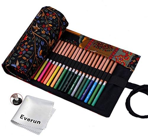 Everun Canvas 72 Holes Pencil Wrap, Travel Drawing Coloring Pencil Holder Roll Organizer for Artist, School and Office Pencils Pouch Case Hold for 72 Colored Pencils (No Pencils Included)