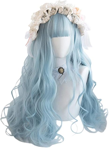 Amazon ロリータウィッグ 原宿風 Gal系 耐熱ウィッグ コスプレ ロング ロリィタ Lolita風 水色 森ガール ゆめかわいい お姫 巻き髪 小顔 女性 日常 パーティー 仮装 ウィッグ かつら Wig 水色 コスプレ 仮装 通販