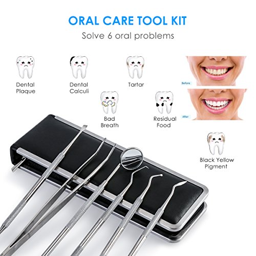 Eurobuy 6 PCS Dental Tools Kit,Dental Cleaning Tools Kit for Home Use to Remove Plaque,Tooth Pick, Dental Scaler, teeth Hygienist tool Stainless Steel Dental Pick Probe(FBA)
